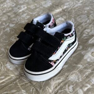 Toddler Vans with Black Floral and Velcro